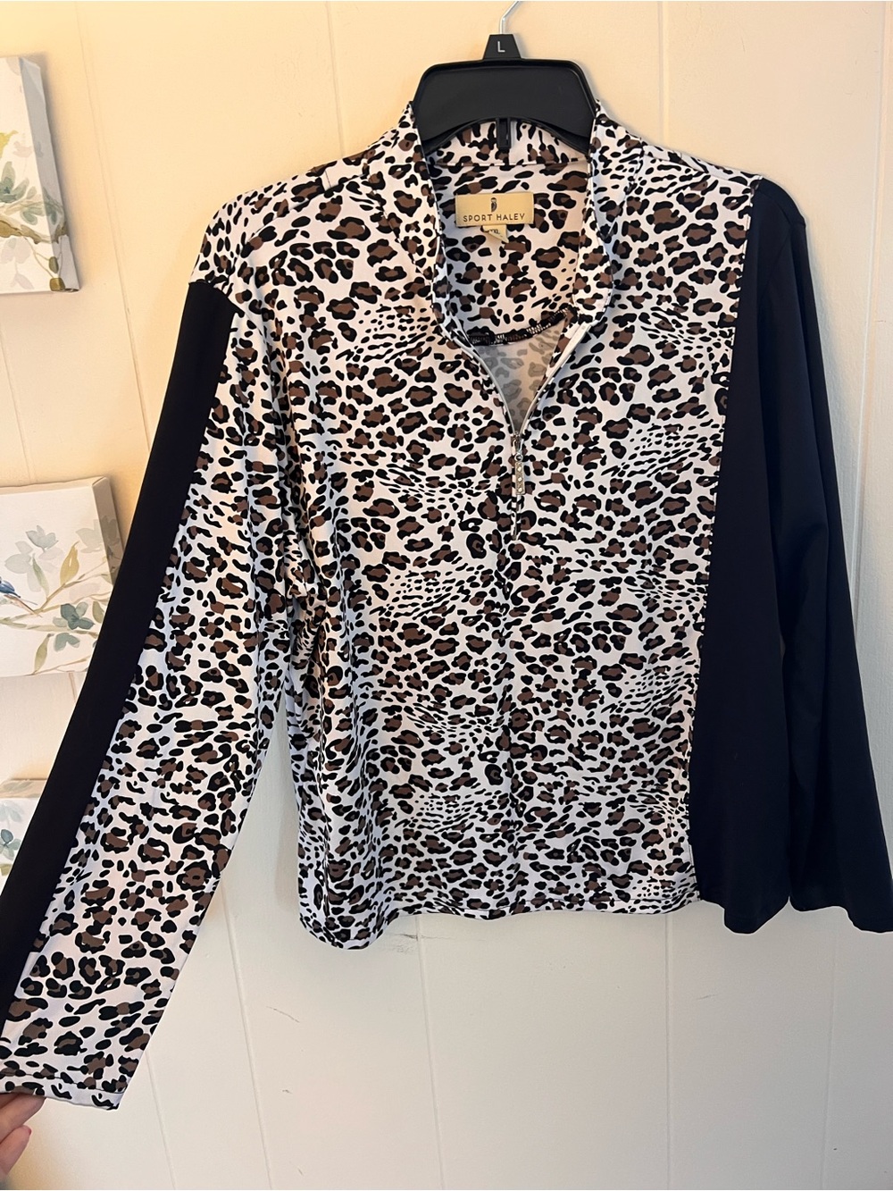 Ladies XXL Sport Haley Leopard Print 1/4 Zip Shirt